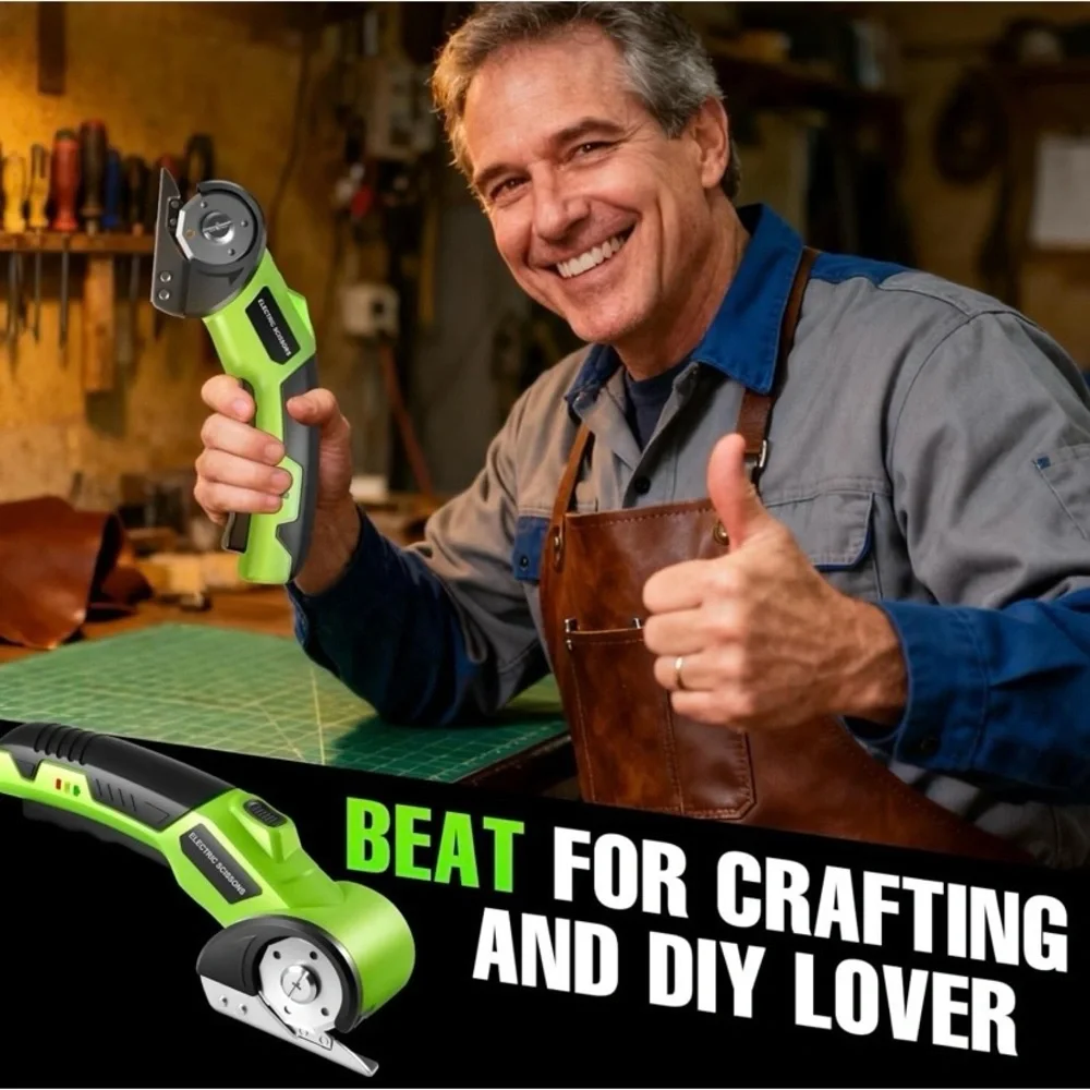 NEW - Green Cordless Electric Scissors, 4V Rechargeable Cardboard Box Cutter - Picture 2 of 7